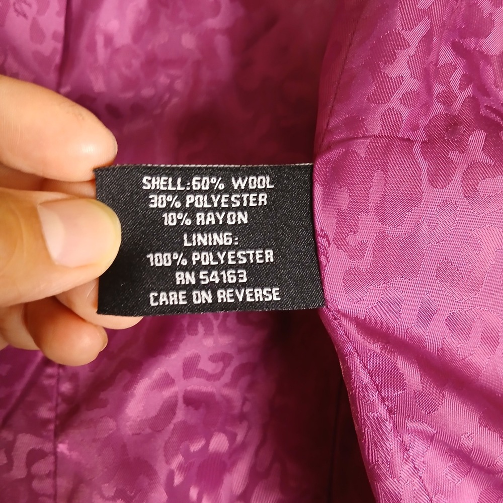 GUESS Womens Magenta Purple Double Breasted Pea Coat Leopard Print Lining - Picture 16 of 16